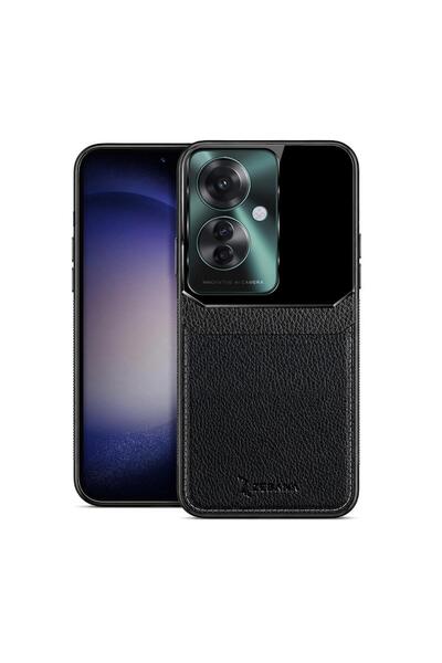 Zebana Oppo Reno11 F 5G Uyumlu Kılıf Lens Deri Kılıf Siyah