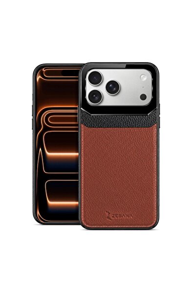 Zebana Apple iPhone 17 Pro Uyumlu Kılıf Lens Deri Kılıf Kahverengi