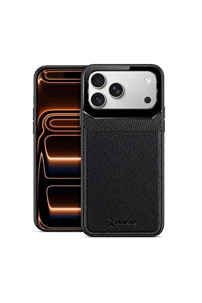 Zebana Apple iPhone 17 Pro Max Uyumlu Kılıf Lens Deri Kılıf Siyah
