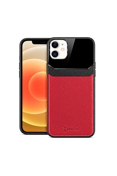 Zebana Apple iPhone 12 Mini Uyumlu Kılıf Lens Deri Kılıf Kırmızı