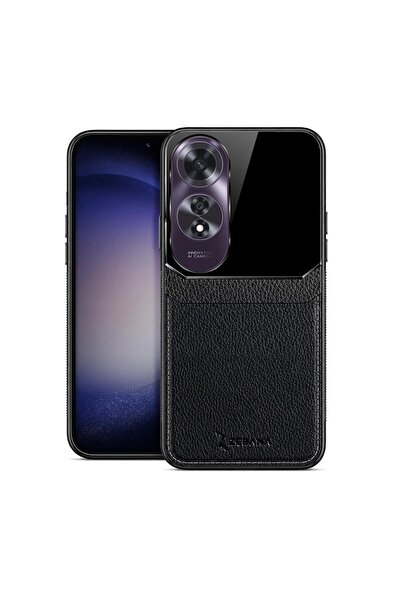 Zebana Oppo A60 Uyumlu Kılıf Lens Deri Kılıf Siyah