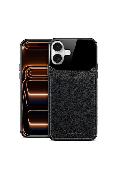 Zebana Apple iPhone 16 Plus Uyumlu Kılıf Zebana Lens Deri Kılıf Siyah