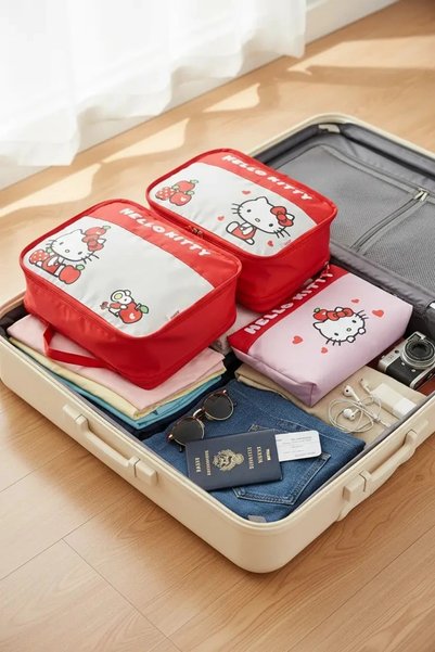 Miniso Hello Kity Lisanslı Elma Koleksiyonu Seyahat Çantası (3 adet)