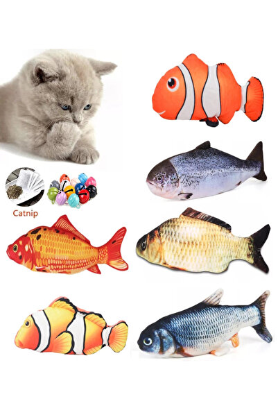 TİNEKE PETSHOP 6 قطع من ألعاب القطط القطيفة ثلاثية الأبعاد على شكل سمكة ونعنا...