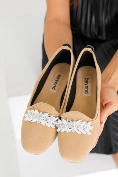 Beyond Μπεζ Βελούδο - Πέτρα Λεπτομερείς Μπαλαρίνες Cardif Home 1cm Byndshr03