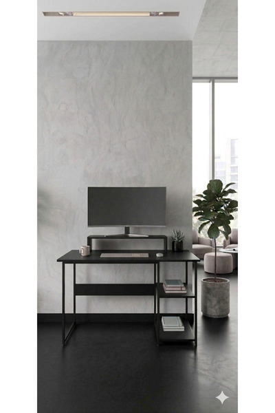 AYZ 2 Raflı Çalışma Masası 60x120 cm Metal Ayaklı Bilgisayar Masası Modern Of...