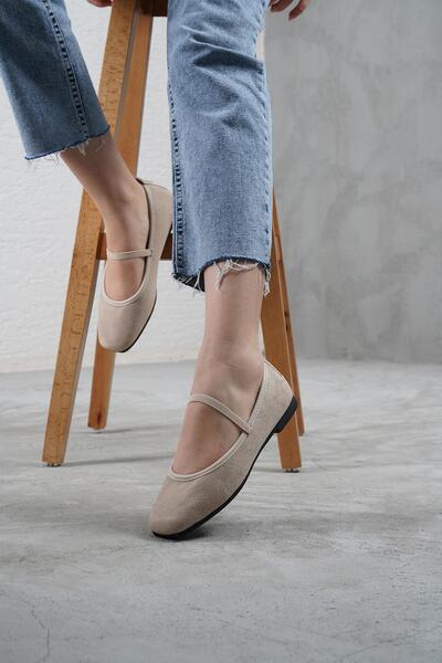 Beyond Γυναικείες μπεζ σουέντ καθημερινές ελαστικές άνετες μπαλαρίνες με χαμη...