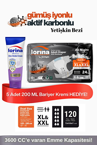 LORİNA Aktif Karbon&Gümüş iyon destekli Bel Bantlı Hasta Bezi XL - XXL 24’lü ...