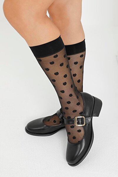 Beyond Γυναικείες δερμάτινες μπαλαρίνες με μαύρη αγκράφα και ελαστικό 4εκ. BY...