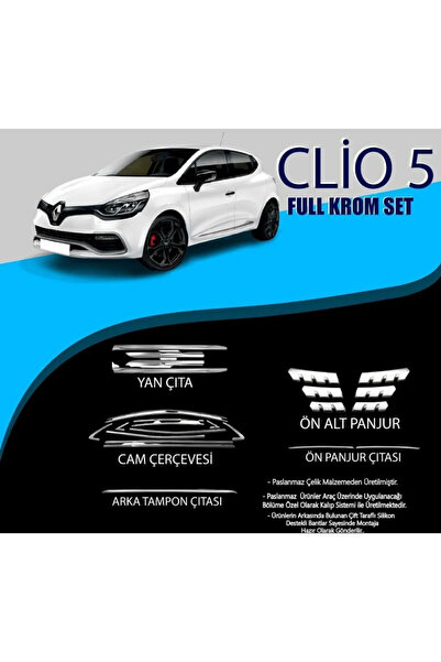 Drs Tuning Renault Clio Uyumlu 5 Krom Set (Cam Çerçeve.-Yan Kapı Çıt.-Ön Alt ...