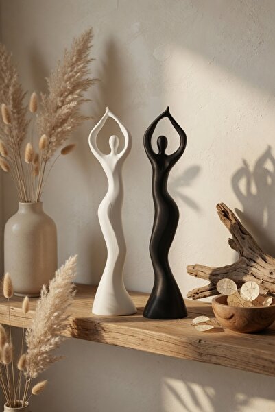 ARNİS İskandinav Dekoratif Çift Heykel Biblo Siyah Beyaz Minimal Modern Salon...