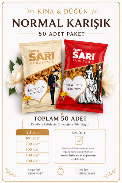 Önder Sarı Kuruyemiş Normal Karışık Düğün Ve Kına Çerezi Kişiselleştirebilir ...