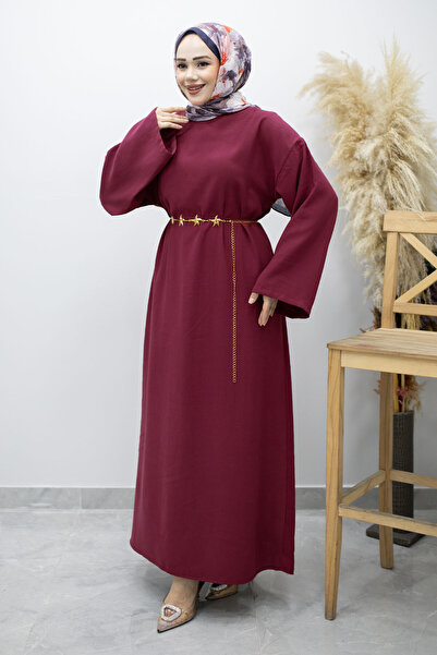 Tesettür Dünyası Φόρεμα με ζώνη αλυσίδας TSD260191 Φούξια