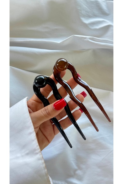 YOYYO Σετ 2 vintage ρετρό κομψών κλιπ μαλλιών σε χρώμα καφέ με πέρλες - Μοντέ...