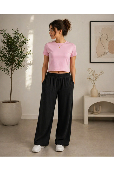 ZAVIXO Γυναικείο Crop Casual Σετ 2 τεμαχίων, 100% Βαμβάκι, Καθημερινό Κομψό Σετ