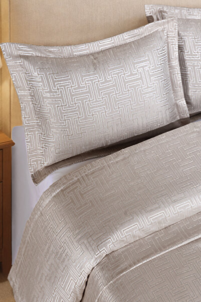 BİRHOME Hermira Jakarlı Çift Kişilik Modern Yatak Örtüsü Takımı 3 Parça 240x250cm (bej)