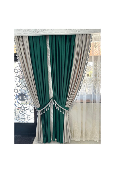 Decor Fashion Home Σετ 2 κλασικών συνδυαστικών κουρτινών με κρόσσια, βελούδιν...