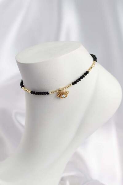 Inure Jewelry Black Color Beaded Anklet with Evil Eye Figure
