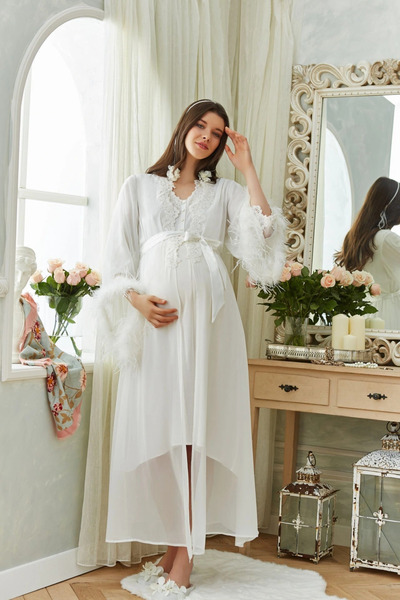 SS HOME CONCEPT Aqua 26355 otrich shifon sequin brocade dressing gown