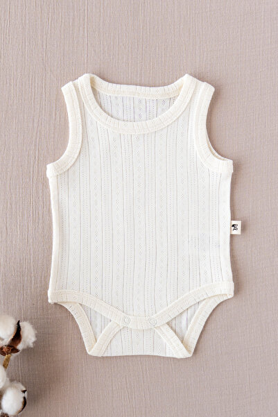 100% Cotton Pointel Snapsuit with Snap Fastener - Cream Opener