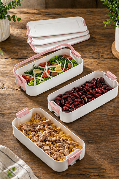 Nandy Home 3 Katlı Bölmeli Yemek Kabı Lunchbox - Kilitli - Taşıma Saplı Sefer Tası - Kaşık & Çatal Dahil