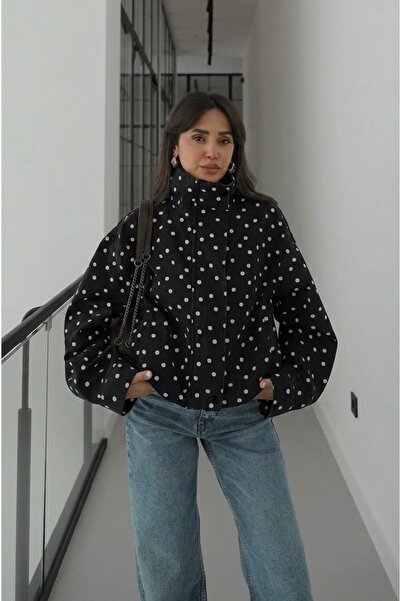 Moderk Oversize Polka Dot Adjustable Length Parachute Fabric Jacket Raincoat