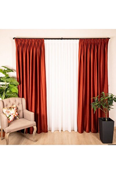 Decor Fashion Home Σετ 2 κουρτινών Βελούδο 88, Βελούδο, τούβλο, κουρτίνα με 3...