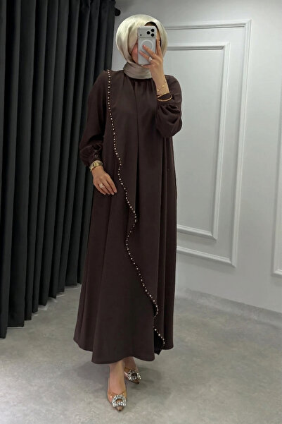 Abiye Diyarı Γυναικείο Φόρεμα Τεσεττούρ από Ύφασμα Κρεπ με Πέρλες και Πέτρες ...