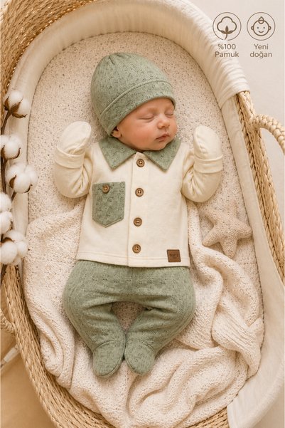 Generic Brand Baby Boy Newborn 100% Cotton Shirt with Collar 5-Piece Set Hospital Discharge Set