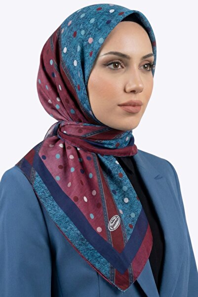 hadiora وشاح نسائي للكتابة باللون الأزرق البرقوقي مع خياطة منقطة