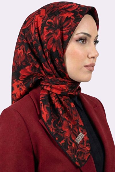 hadiora Women's Black Background Red Floral Patterned Organic Cotton Soft Scarf