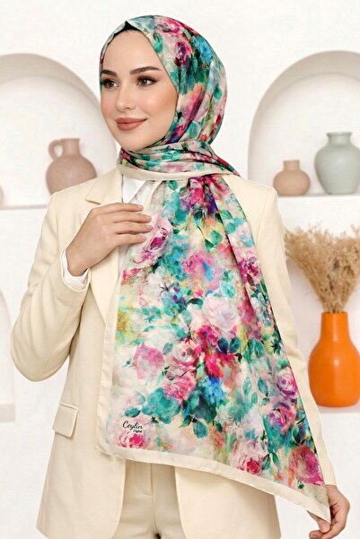 hadiora Women's Beige Floral Patterned Organic Cotton Soft Shawl