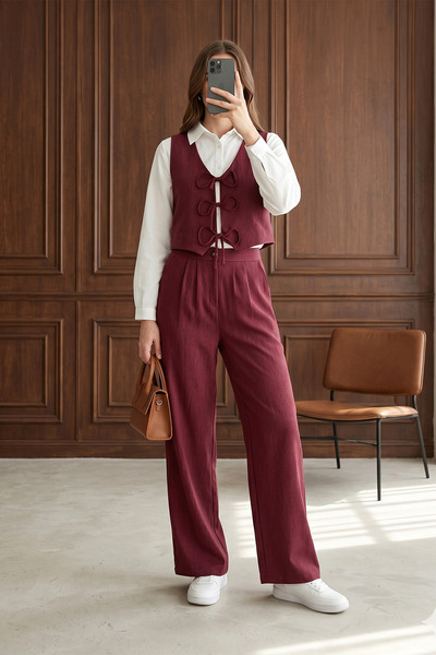 MODAQU Σετ Γιλέκο-Παντελόνι Δύο Τεμαχίων - Βουργουνδίας