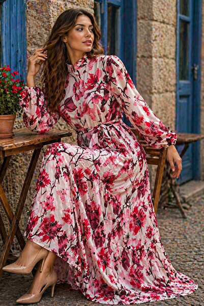 benguen Φόρεμα Τζέσικα με σχέδια, Τεσεττούρ, B599 Σολομός