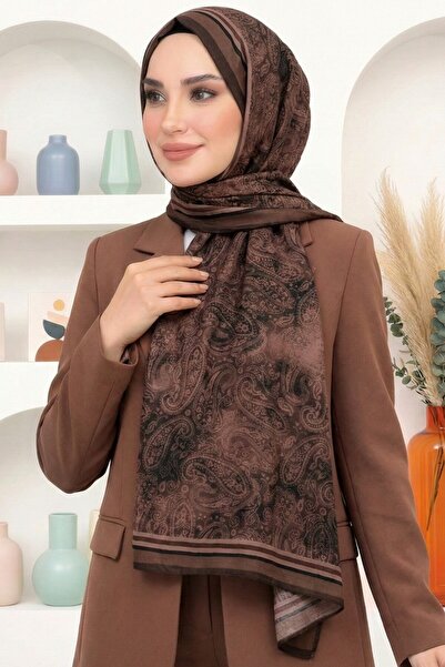 hadiora Women's Brown Shawl with Patterned Bamboo Crush Design