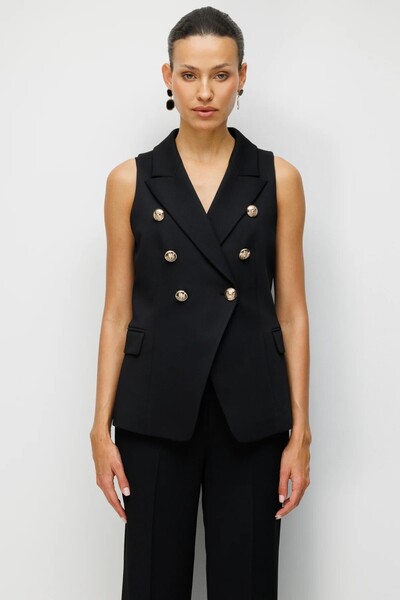 Ekol Ornamental Pocket Detailed Double-Breasted Vest 1062