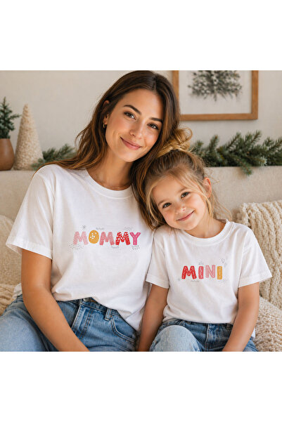 AYDESİGN Δώρο για τη γιορτή της μητέρας Mama Mini, τυπωμένο λευκό σετ με 2 μπ...