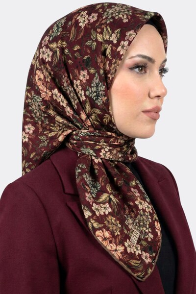 hadiora Women's Burgundy Floral Patterned Organic Cotton Soft Scarf
