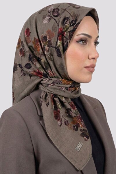 hadiora Women's Light Brown Floral Patterned Organic Cotton Soft Scarf