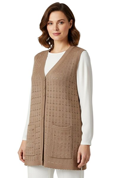 hadiora Women's Mink Buttoned Knitwear Mother's Vest with Pockets