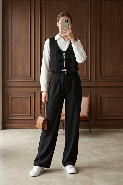 MODAQU Γιλέκο και Παντελόνι Διπλό Σετ - μαύρο