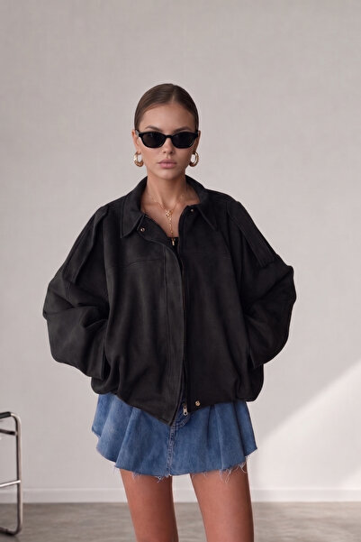 Jaglion Νέα Σεζόν Γυναικείο Σουέντ Μπουφάν με Λεπτομέρεια Επωμίδων