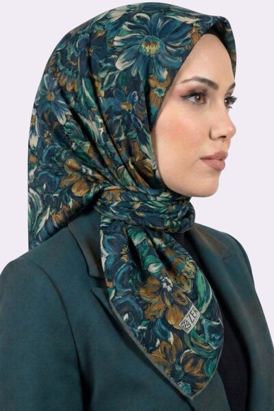 hadiora Women's Green Floral Patterned Organic Cotton Soft Scarf