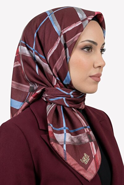 hadiora Women's Burgundy Plaid Patterned Crystal Scarf