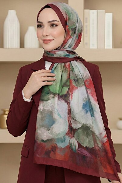 hadiora Women's Burgundy Watercolor Floral Patterned Soft Shawl