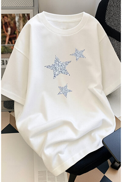 warn Unisex 3 Star Printed Oversize T-shirt Summer Black-White Παιδικό-Μεγάλο
