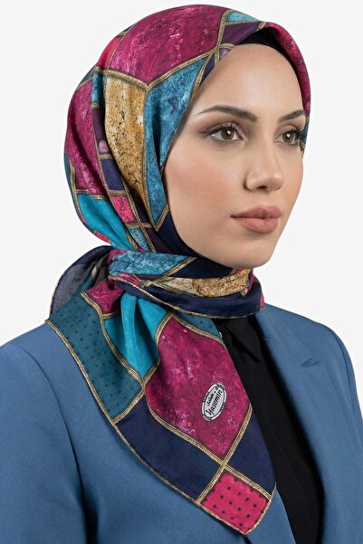 hadiora Women's Pink Blue Geometric Patterned Stitched Writing