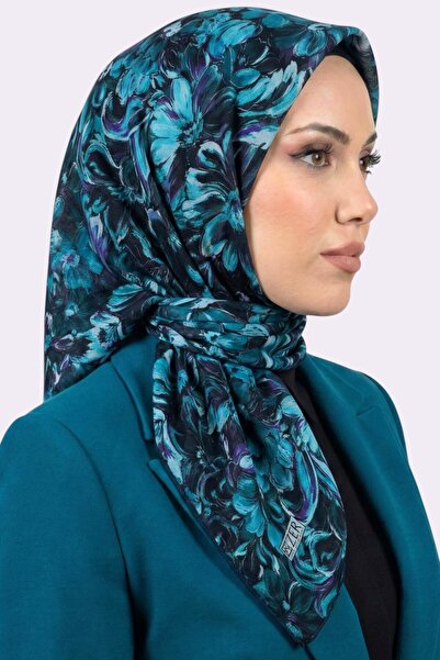 hadiora Women's Blue Floral Patterned Organic Cotton Soft Scarf