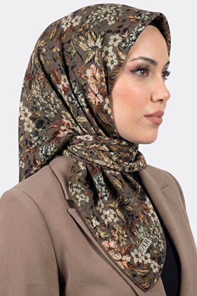 hadiora وشاح نسائي ناعم من القطن العضوي بنقشة زهور بنية اللون