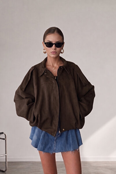 Jaglion Νέα Σεζόν Γυναικείο Σουέντ Μπουφάν με Λεπτομέρεια Επωμίδων